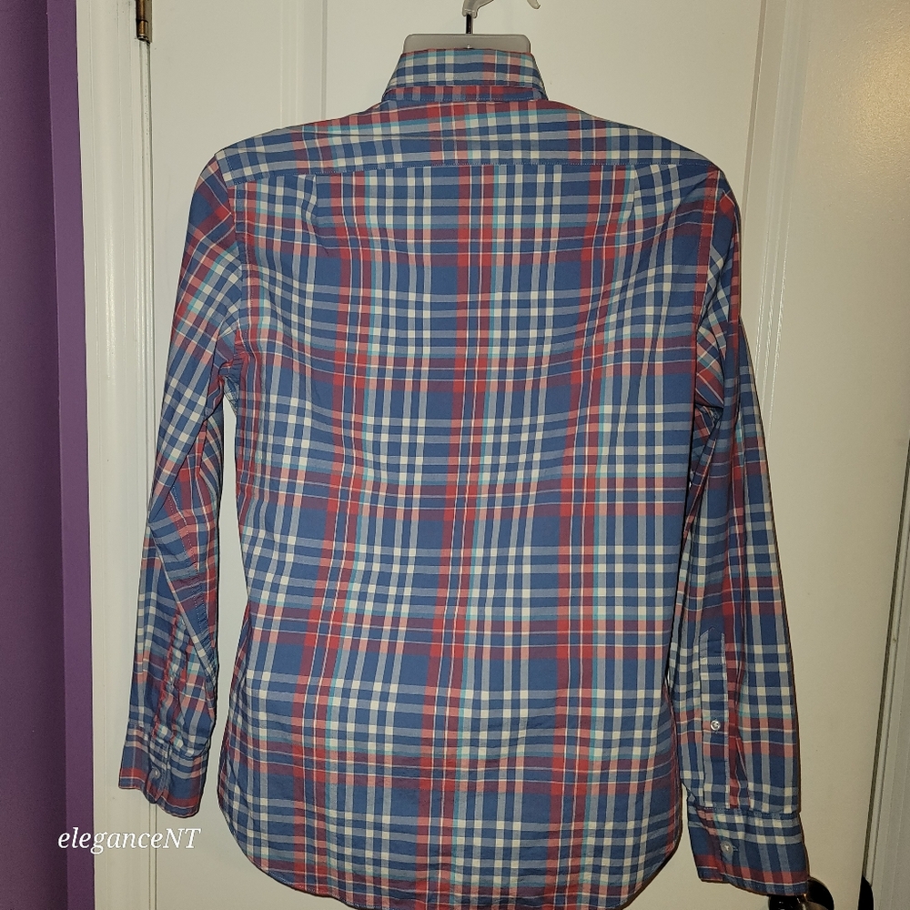 J Crew Men's Pink Blue and White Plaid Classic Flex Washed Shirt Sz: Small - Picture 5 of 9